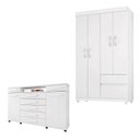 Ver imagem 1 de Cômoda London e Guarda Roupa Solteiro Lótus Branco Flex - Demóbile