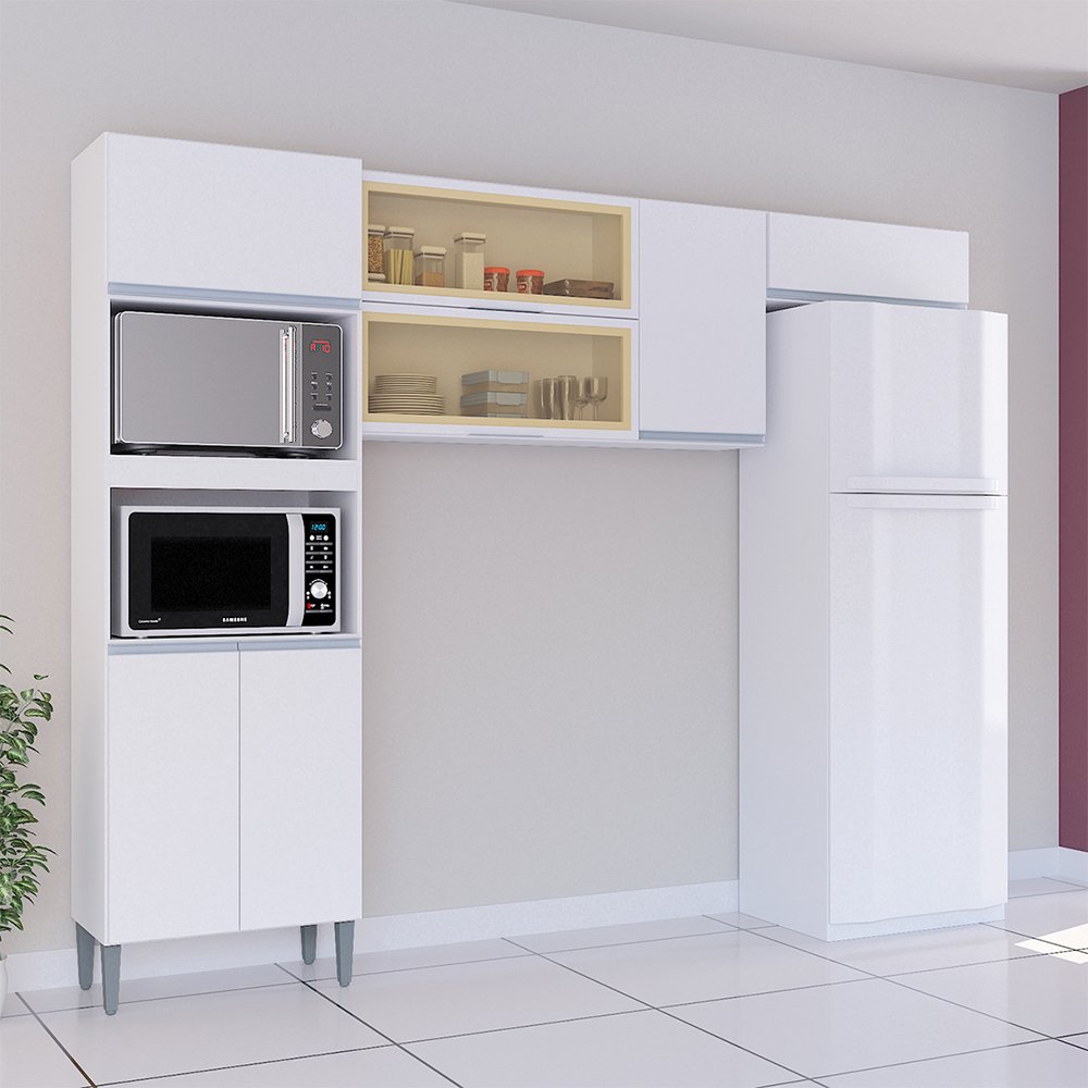 Cozinha Modulada Compacta Yasmim Branco Torre Quente 2 Fornos + Aéreo ...