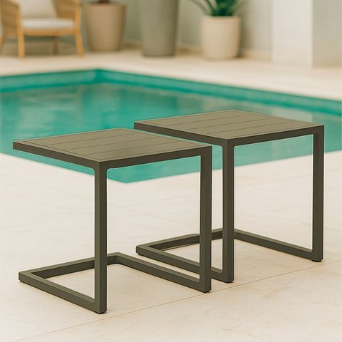Kit 2 Mesa de Centro Quadrada Orion Alumínio Ripado Fendi para Area Externa de Piscina - Arkell