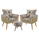 Ver imagem 1 de Kit 2 Poltronas Beta com Puff Solar Suede Estampado Laranja com Bege Aradecor