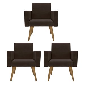 Kit 3 Poltronas Nina Clássico: Suede/marrom