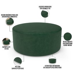 Puff Redondo Orgânico para Living 90cm Lola W01 Couríssimo Verde - Lyam Decor - 3