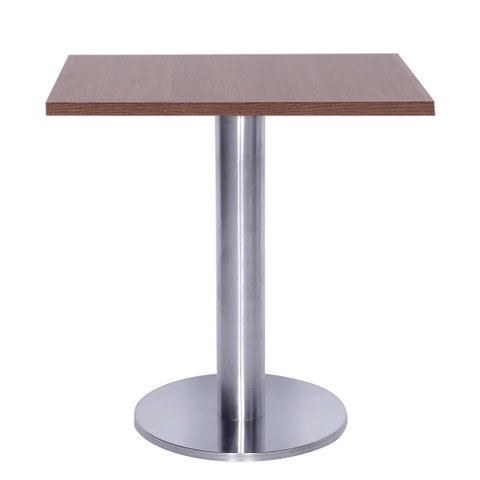 Mesa Beta Big em Inox 75 cm (Altura) com Disco Redondo com Tampo em MDP Quadrado 70 cm Cor Imbuia