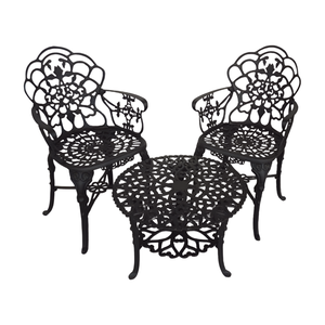 Conjunto de Mesa para Jardim com 2 Poltronas e Mesa Baixa Jardim Preto Fosco em Alumínio Fundido Uni