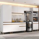 Ver imagem 1 de Armário Cozinha Modulada Completa 314cm com Balcão Veneza Multimóveis Mp3756 Branco/dourado