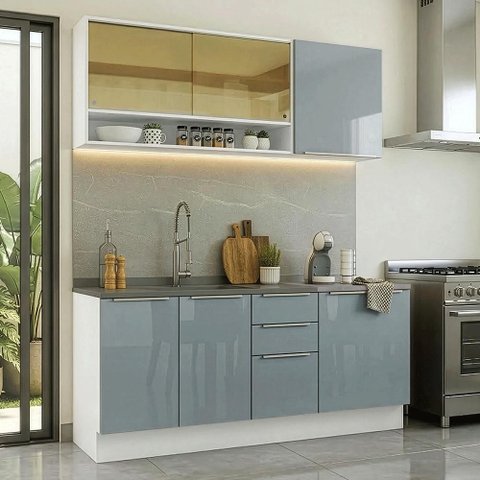 Armário de Cozinha Compacta 180 X 60 cm Branco/Cinza Lux Madesa 05