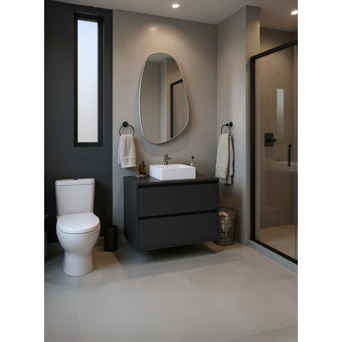 Gabinete para Banheiro com Cuba e Espelheira Organica 80cm Mdf Grafite Dubai - On Móveis