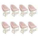 Ver imagem 1 de Kit 08 Cadeiras Poltrona de Jantar Bela Suede Rosa Bebê Base Metálica Industrial Dourado - Pallazio