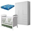 Ver imagem 1 de Berço Americano Danny e Guarda Roupa Infantil Eloá Branco Acetinado com Colchão Ortobom –