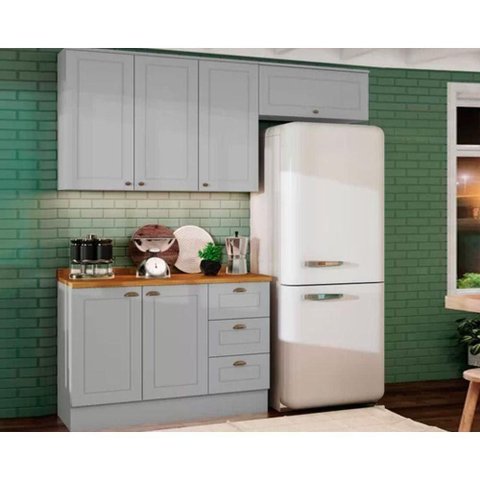 Kit Cozinha Modulada 4 Peças Americana 2 Aéreos + 1 Balcão + 1 Complemento Cz149 Cinza