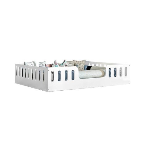 Cama Casal Infantil Branca Helo Com Cercado + Luminária Led Branco