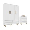 Quarto de Bebê Cômoda Gaveteiro Guarda Roupa Lorena 3 Portas Branco Carolina Baby - 2