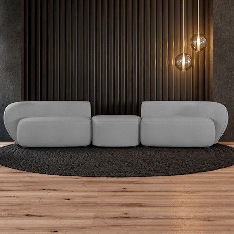 Sofá Versátil Sala de Estar Egito 382cm Modulado Veludo Cinza G52 - Gran Belo