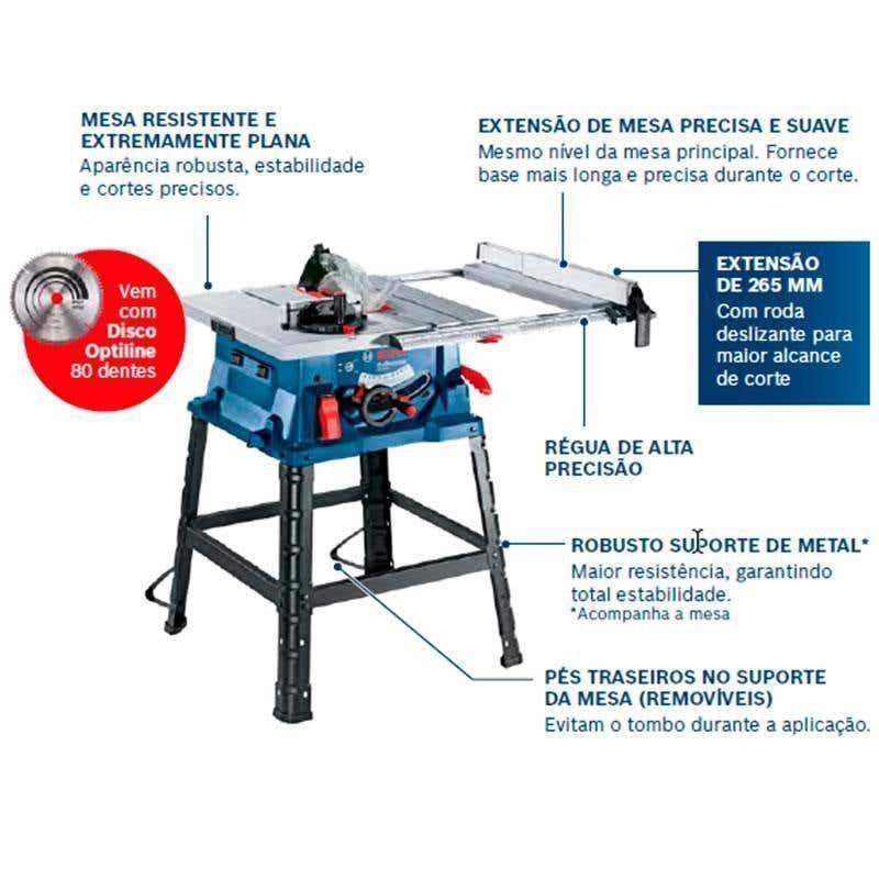 Serra Circular de Mesa 10 POL 1800W Professional GTS 254 BOSCH 110V - 5