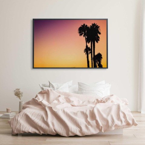 Quadro Fim De Tarde Palmeiras 90x60 Cm Vidro Impresso