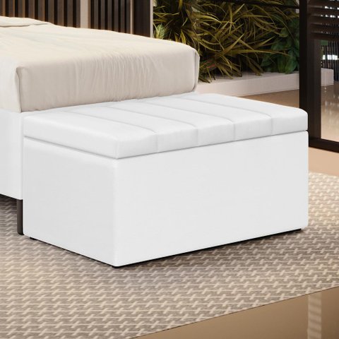 Calçadeira Baú Navi 90 para Cama de Solteiro A-013 Couro Branco Aradecor