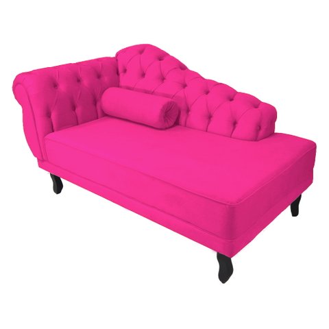 Recamier Decorativo Divã Larissa Lado Direito Couro Rosa Pink Pés Madeira Mz Decor