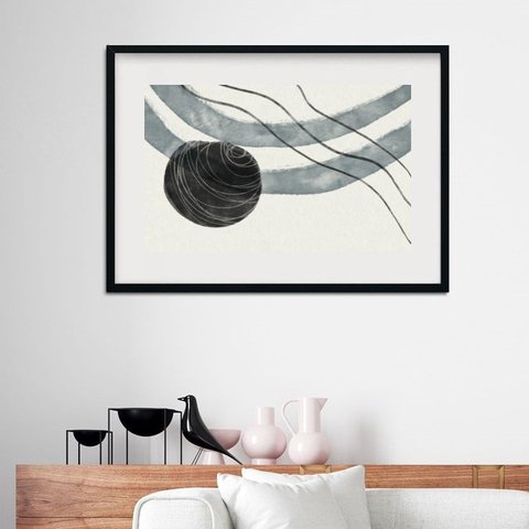 Quadro Abstrato Minimalista Cinza - 60x48cm:madeira Branca