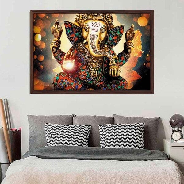 Quadro com Moldura Lord Ganesha MADEIRA ESCURA - Médio | MadeiraMadeira