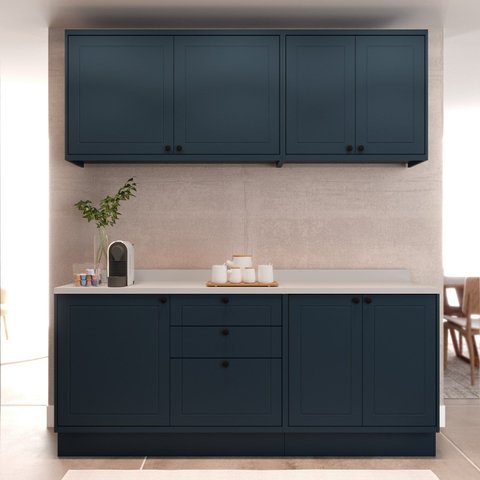 Cozinha Compacta Modulada 7 Portas 3 Gavetas 100% MDF Sevilha Azul/Órion