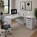 Ver imagem 1 de Mesa em L 150cm x 160cm Moderno 3 Gavetas MDP Cinza F5 Office