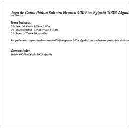Jogo Lençol Solteiro 400 Fios Egípcio Branco 100% Algodão 3 Peças - 3
