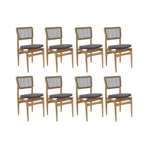 Cadeira Sala de Jantar Stela 1cmm013ca Premium Madeira Maciça Kit 8 Un Carvalho/boucle Bege Fendi/