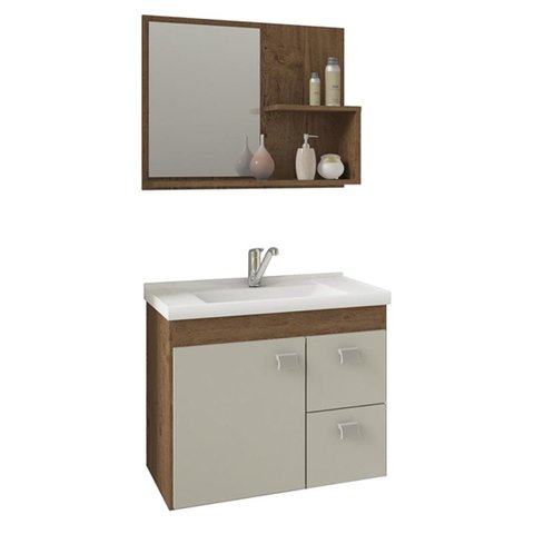 Gabinete de Banheiro com Cuba e Espelheira Hortencia 55cm Amendoa/off White - Mgm
