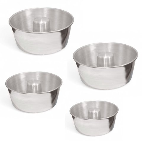 Kit 4 Forma Assadeira Redonda Bolo Pudim C/ Canudo Aluminio
