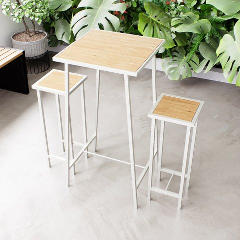 Conjunto Mesa Bar Bistrô Pinus Alta Industrial White 2 Bancos Don Castro Decor