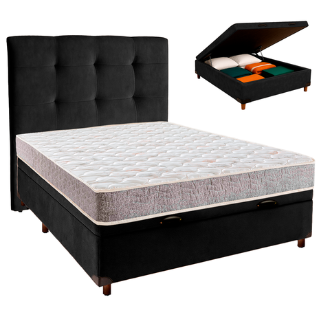 Cama Box Bau + Colchão Casal D23 D23 Inducol + Cabeceira Estofada