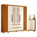 Ver imagem 1 de Guarda Roupa Casal Doble com Espelho 06 Portas e Cômoda New Veneza Cinamomo Off White - Móveis Albat