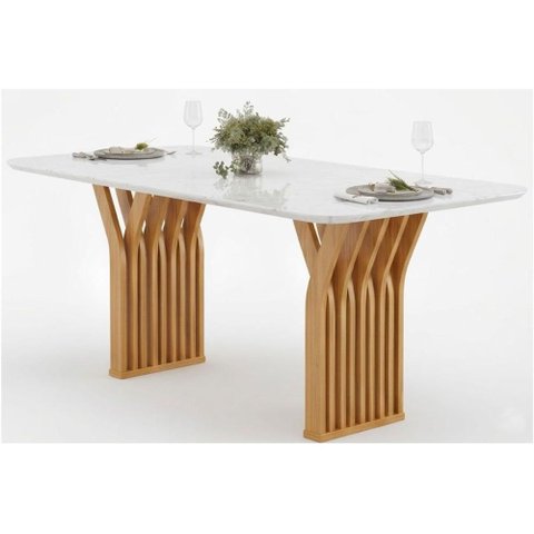 Mesa Cozinha Yara Madeirado/Vidro 180cm Cedro/Off DJ Móveis