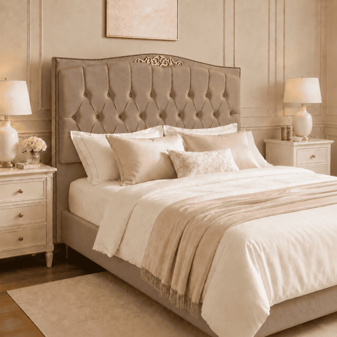 Cabeceira Cama Casal Greta 140cm Estofada Suede Design Clássico