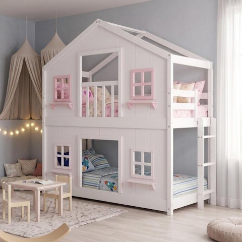 Beliche Infantil Montessoriano Casinha Dos Sonhos com Fechamento Inferior Branco em Madeira Maciça