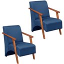 Ver imagem 1 de Kit 2 Poltrona Venus 1 Lugar Braço Madeira Maciça Tecido Suede Unidecor Azul Bic