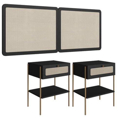 Cabeceira Casal e 2 Mesas Cabeceira Palinha 28977 Nero Dourado Artesano