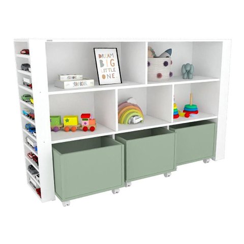Organizador Infantil Newton com Baús e Porta Carrinhos MDF Verde Woodcore