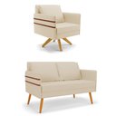 Ver imagem 1 de Kit 01 Namoradeira 02 Lugares e 01 Poltrona Mari Linho Bege A19 Base de Madeira MA30 - D'Rossi DRoss
