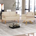 Ver imagem 2 de Kit 01 Namoradeira 02 Lugares e 01 Poltrona Mari Linho Bege A19 Base de Madeira MA30 - D'Rossi DRoss