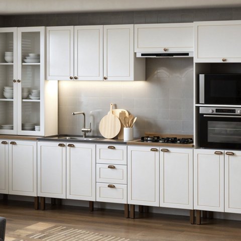Cozinha Modulada Completa 6 Peças Modelo Americano Provençal sem Tampo de 120 cm Conecta Branco/Ébano