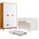 Ver imagem 1 de Berço Nacional Life 2217 com Colchão Gazin com Guarda Roupa Ipê 3 Portas Branco Cinamomo - Móveis Al