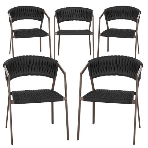 5 Cadeiras Atenas Tricô Náutico e Alumínio com Proteção Uv para Varanda, Cozinha, Área, Jardim - Pin