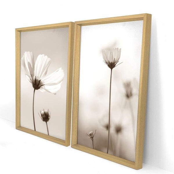 Quadro com Moldura Chanfrada Flor Classica MADEIRA CLARA - Grande - 5