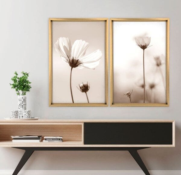 Quadro com Moldura Chanfrada Flor Classica MADEIRA CLARA - Grande