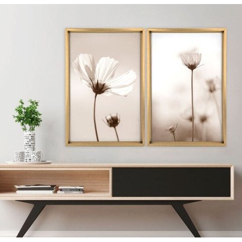 Quadro com Moldura Chanfrada Flor Classica MADEIRA CLARA - Grande