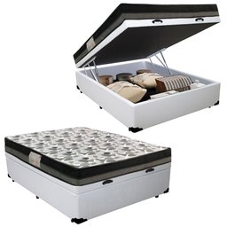 Cama Baú Casal Sintético + Colchão Casal Ortobom Iso Dupla Face 60X188X138 Branco - 1