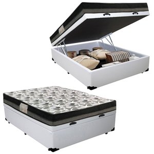 Cama Baú Casal Sintético + Colchão Casal Ortobom Iso Dupla Face 60X188X138 Branco
