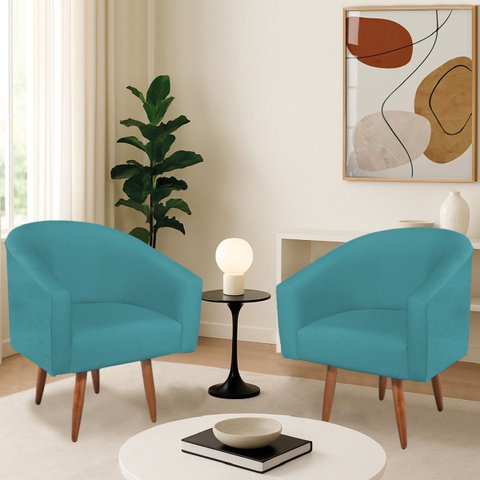 Kit 2 Poltronas Decorativa Jade Design Moderno Sala de Estar Quarto Escritório Confortável Luxo Pés 