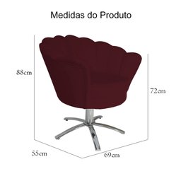 Poltrona Decorativa Pétala Pés Metal Giratório Suede Bordô - Ds Estofados - 5